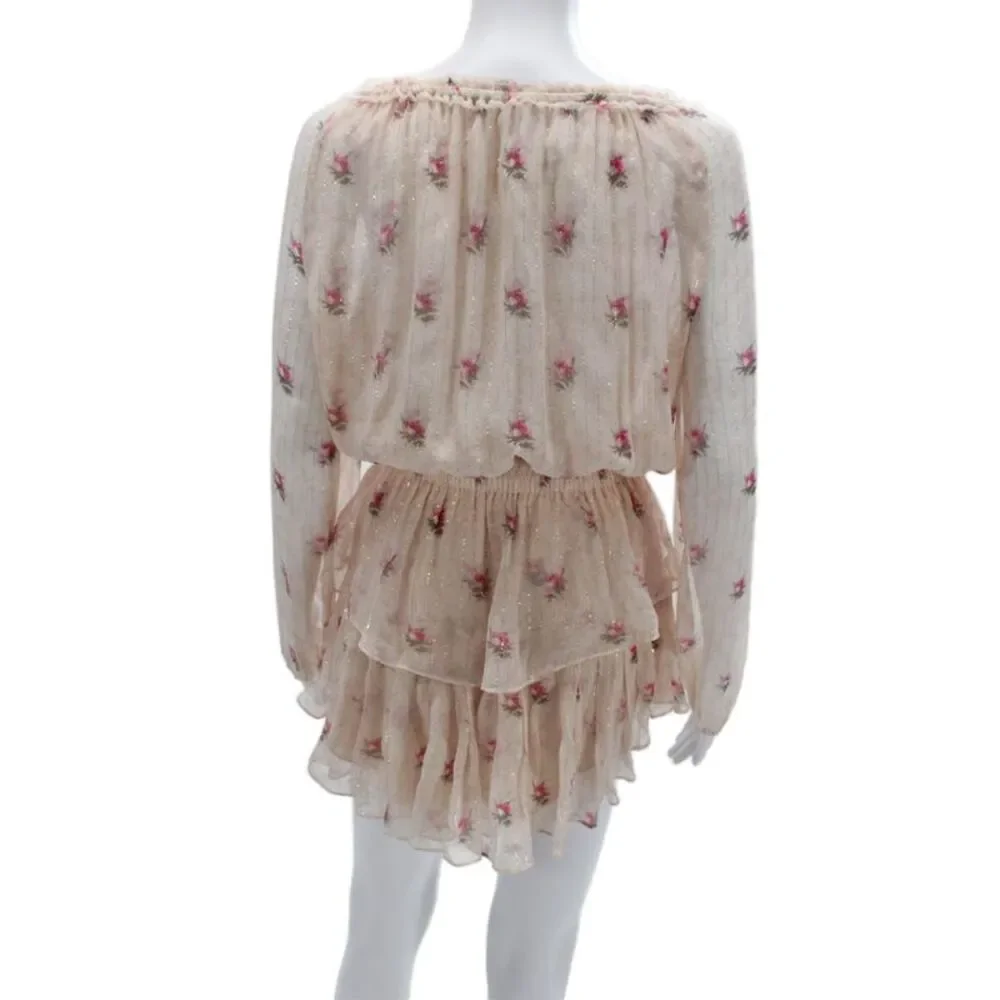 Love Shack Fancy Womens Blouson Floral Beige Long Sleeve Silk Dress Size XS - Picture 3 of 6